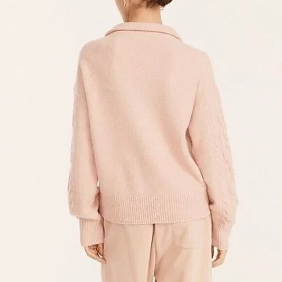 J. Crew Cable-Knit Half-Zip Sweater in Supersoft Yarn - Pale Pink Size Medium - Picture 3 of 16